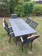 Royal Garden metalen tuintafel + 6 bijhorende tuinstoelen, Ophalen, Gebruikt, Rechthoekig, Metaal