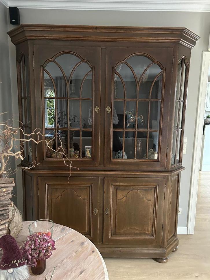 Mooie eiken  vitrinekast te koop., Huis en Inrichting, Kasten | Vitrinekasten, Gebruikt, 200 cm of meer, 150 tot 200 cm, 25 tot 50 cm