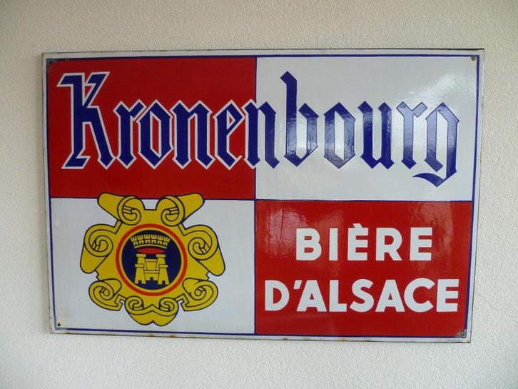 EMAILLE RECLAME BORD "KRONENBOURG BIERE D'ALSACE"JAREN 50, Verzamelen, Merken en Reclamevoorwerpen, Gebruikt, Reclamebord, Ophalen of Verzenden