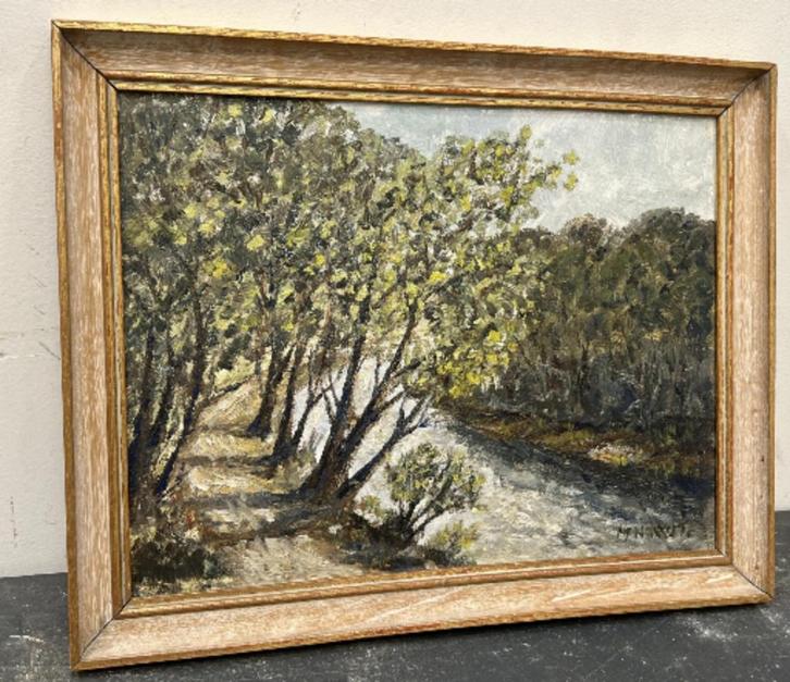 huile sur panneau riviere signe marie howet, Antiek en Kunst, Kunst | Schilderijen | Klassiek, Ophalen of Verzenden