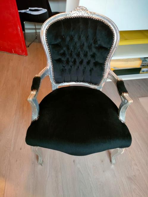 KONINGSSTOEL/BAROK ZWART FLUWEEL MET ZILVER, Huis en Inrichting, Stoelen, Gebruikt, Eén, Hout, Stof, Ophalen