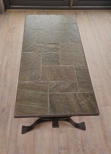 Vintage brutalistische salontafel, leisteen, smeedijzer, Enlèvement, Utilisé
