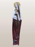 Grote wandkeramiek, Madonna met Kind. Gesigneerd PV, Antiquités & Art, Antiquités | Céramique & Poterie, Enlèvement ou Envoi
