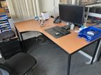 L-vormig bureau in kerselaar met zwarte metalen poten (5x), Werkplek, Ophalen, Gebruikt, Bureau