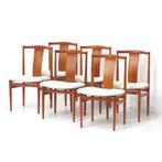 Ensemble de 6 chaises de salle à manger vintage en teck desi, Comme neuf, Mid century, Tissus, Cinq, Six Chaises ou plus