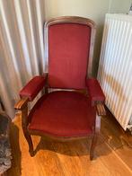 Antieke stijl fauteuil Voltaire – rood fluweel, massief hout, Antiek en Kunst, Ophalen
