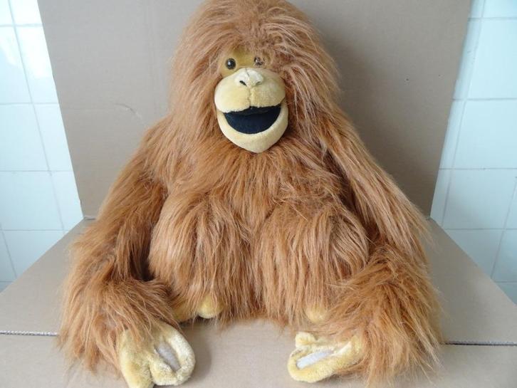 Vintage knuffel aap orang-oetan met klittenband handen 45cm, Antiek en Kunst, Curiosa en Brocante, Ophalen of Verzenden