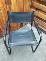 4 zwarte lederen stoelen, Vijf, Zes of meer stoelen, Gebruikt, Metaal, Vintage