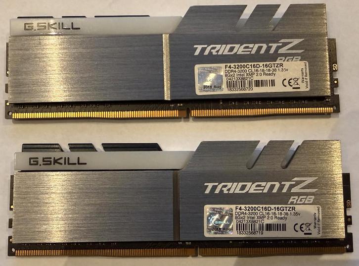 G.Skill DDR4 Trident-Z 2x8GB 3200 F4-3200C16D-16GTZR, Computers en Software, RAM geheugen, Zo goed als nieuw, Desktop, 16 GB, DDR4