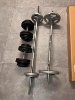 Set dumbells, curlbar & straight bar + gewichten, Sport en Fitness, Fitnessmaterialen, Ophalen, Gebruikt