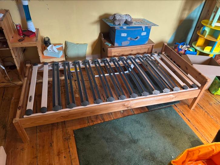 Lit en bois 1 personne + sommier lattoflex, Huis en Inrichting, Slaapkamer | Bedden, Gebruikt, Eenpersoons, 90 cm, 200 cm, Hout