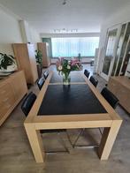 Eiken eetkamermeubelset – naturel fineer met leisteen - 5 st, Huis en Inrichting, Ophalen, Gebruikt, Eiken massief naturel fineer