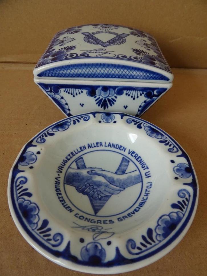 Curiosa Delfts blauw Schoonhoven Vrijgezellen aller landen, Antiek en Kunst, Curiosa en Brocante, Ophalen of Verzenden