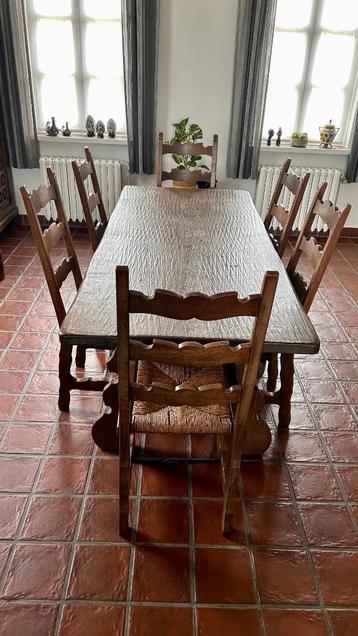 Authentieke eiken eettafel + 6 stoelen - massief Franse eik beschikbaar voor biedingen