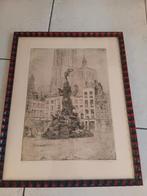 Gesigneerde ets brabofontein Antwerpen door Henri Geertsen, Ophalen of Verzenden