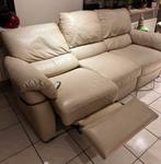 3-zit relaxzetel – Beige leder – Elektrisch verstelbaar, Huis en Inrichting, Ophalen, Gebruikt