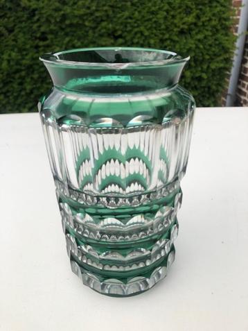 vintage saint lambert groene kristallen vaas     beschikbaar voor biedingen