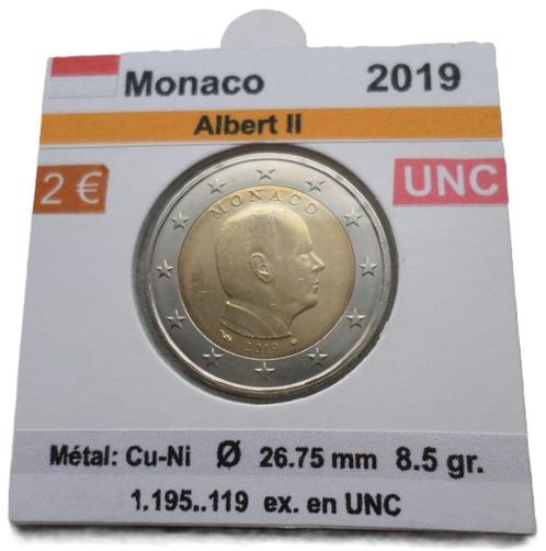 Monaco..2 euro Albert II (2eme carte) année 2019 UNC, Postzegels en Munten, Munten | Europa | Euromunten, Losse munt, 2 euro, Monaco
