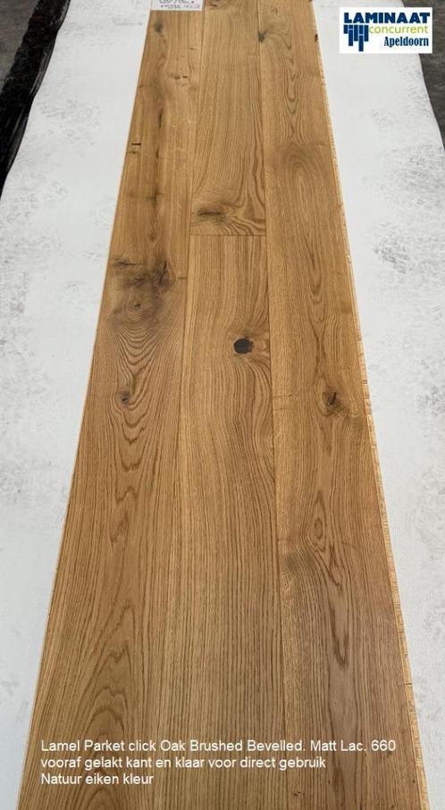 109m2 Lamel Parket click Oak Brushed matt Lac. 660 = €4354, Huis en Inrichting, Stoffering | Vloerbedekking, Nieuw, Parket, Bruin