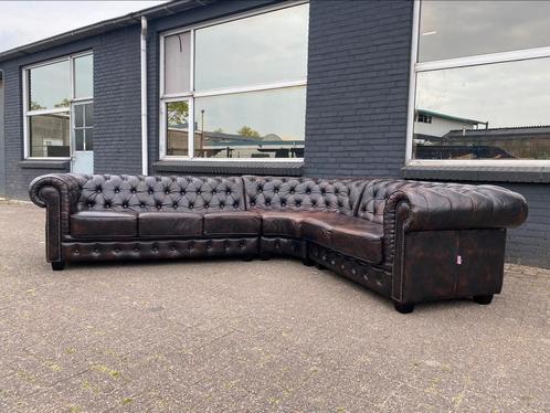 Chesterfield hoek zetel bruin GRATIS GELEVERD, Huis en Inrichting, Zetels | Voetbanken en poefs, Leer, Ophalen of Verzenden