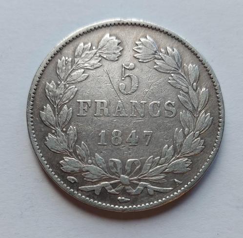 Frankrijk 5 francs 1847 A zilver, Timbres & Monnaies, Monnaies | Europe | Monnaies non-euro, Monnaie en vrac, France, Argent, Enlèvement ou Envoi