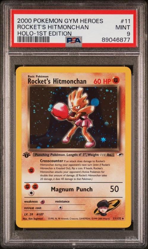 11/132 rocket's hitmonchan 1e psa 9 € 210,00 holo, Hobby en Vrije tijd, Verzamelkaartspellen | Pokémon, Losse kaart, Ophalen of Verzenden