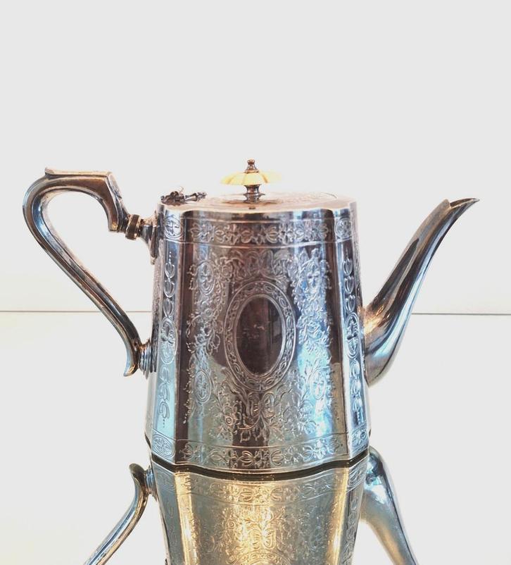 Victoriaanse EP verzilverde koffiepot 19e eeuw, Antiek en Kunst, Antiek | Servies compleet, Ophalen of Verzenden