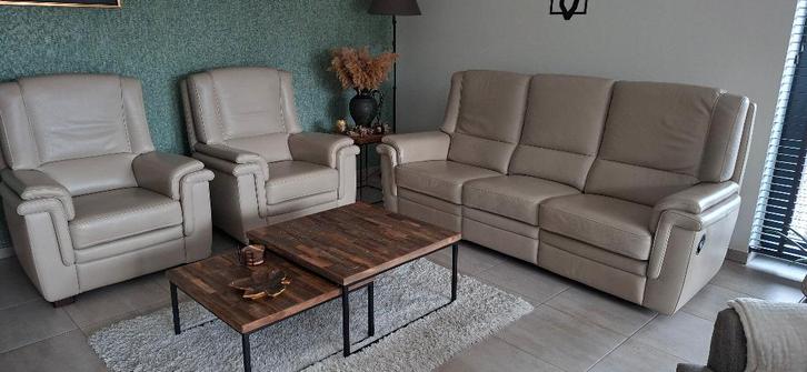 Lederen salon  3+1+1 zit, Huis en Inrichting, Zetels | Complete zithoeken, Gebruikt, Ophalen of Verzenden