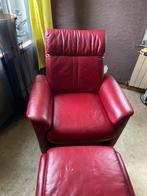 Fauteuil relaxe avec poufs cuir rouge italien, Maison & Meubles, Fauteuils, Enlèvement, Cuir