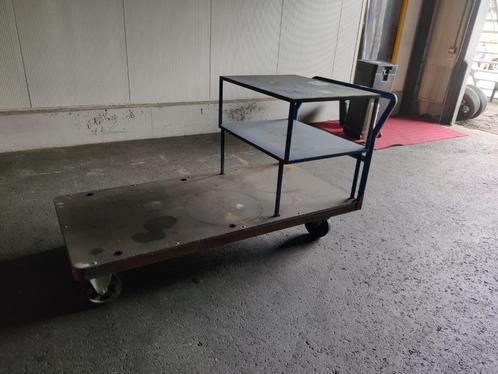 Blauwe Meubelkar met metalen tafel - 25018, Huis en Inrichting, Tafelonderdelen, Gebruikt, Tafelblad, 150 tot 200 cm, 50 tot 100 cm