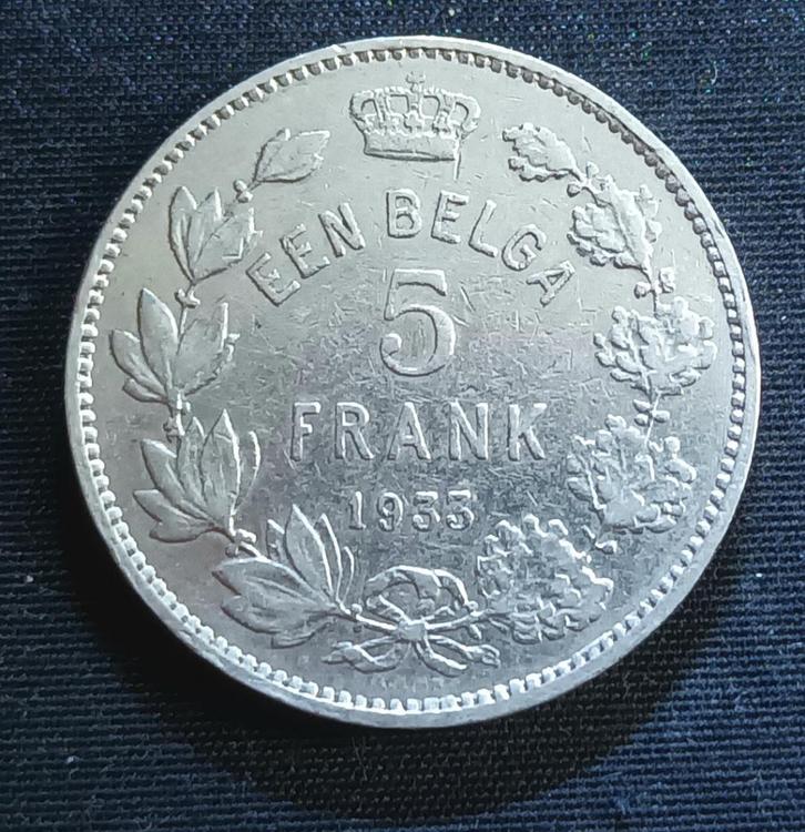 1 belga 5 frank 1933 VL pos. B - Albert I, Postzegels en Munten, Munten | België, Losse munt, Verzenden