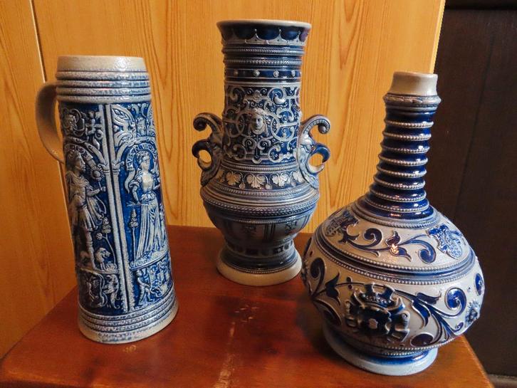 Lot 2 vases et 1 chope grès bleu Westervald, Antiek en Kunst, Antiek | Keramiek en Aardewerk, Ophalen of Verzenden