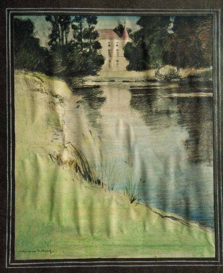 Originele Herman Verbaere - kleur tekening " Wetteren ", Antiek en Kunst, Kunst | Schilderijen | Klassiek, Ophalen of Verzenden