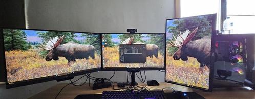 Triple Monitor + Arm, Computers en Software, Monitoren, Gebruikt, 60 Hz of minder, DisplayPort, HDMI, Ingebouwde speakers, In hoogte verstelbaar