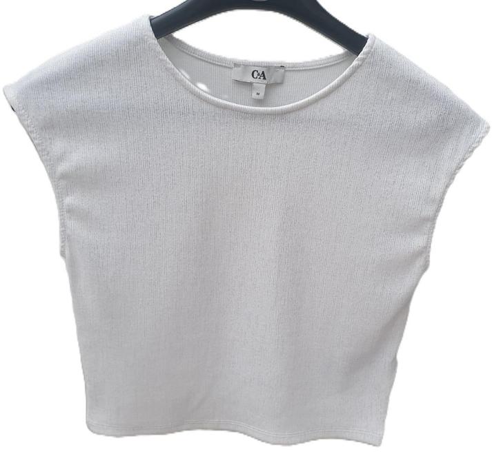 Wit-zilvergrijsachtige blouse van C&A maat M, Kleding | Dames, Blouses en Tunieken, Zo goed als nieuw, Maat 38/40 (M), Wit, Ophalen of Verzenden
