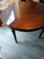 Houten tafel met glazen plaat, Huis en Inrichting, Ophalen, Klassiek, Rond, Vier personen