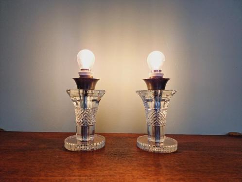 Paire de lampes en cristal, Val Saint-Lambert, années 1930, Antiquités & Art, Antiquités | Verre & Cristal, Enlèvement ou Envoi