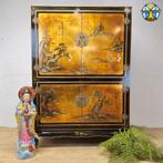 Vintage Chinese kast landschap tempels (bladgoud) bohemian, Huis en Inrichting, Gebruikt, 25 tot 50 cm, Overige houtsoorten, 100 tot 150 cm