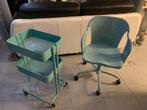Ensemble IKEA chaise bureau + étagère à roulettes turquoise, Huis en Inrichting, Ergonomisch, Bureaustoel, Zo goed als nieuw, Overige kleuren