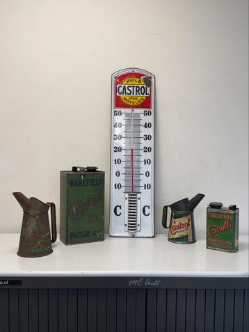 Thermomètre publicitaire CASTROL en émail ancien, Enlèvement ou Envoi, Utilisé, Panneau publicitaire