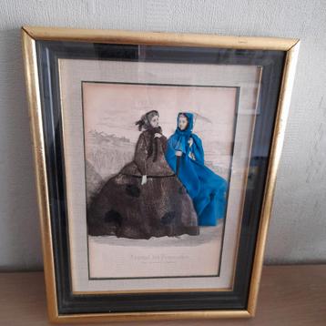 Aangeklede en ingelijste gravure "Journal des Demoiselles" beschikbaar voor biedingen