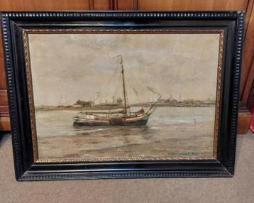 Oud schilderij maritiem Herman Van Den Berghen ca 1900 beschikbaar voor biedingen