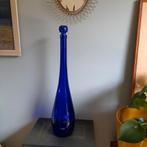 Vintage kobaltblauwe glazen genie bottle 53 cm met dop, Ophalen of Verzenden