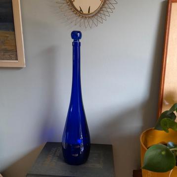 Vintage kobaltblauwe glazen genie bottle 53 cm met dop
