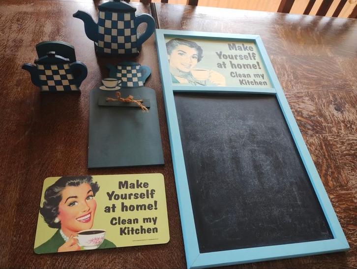 retro keuken spulletjes krijtbord onderzetter servethouder, Antiek en Kunst, Antiek | Keukengerei, Ophalen of Verzenden