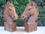 buste chevaux (2) en fonte pat rouillé socle rectangulaire, Jardin & Terrasse, Décoration murale de jardin, Enlèvement ou Envoi