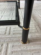 Rechthoekige tafel van glas en messing met 1 hoektafel, Huis en Inrichting, Tafels | Salontafels, Ophalen, Zo goed als nieuw, Glas