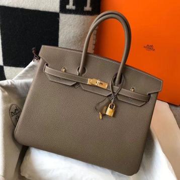 ✅ Hermes Birkin 35 Taupe/Grey Clemence leder beschikbaar voor biedingen