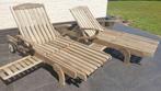 2x ligbed in teak, verstelbaar, 2 wielen, L190 x B84 x H30cm, Jardin & Terrasse, Chaises longues, Enlèvement ou Envoi, Bois de teck