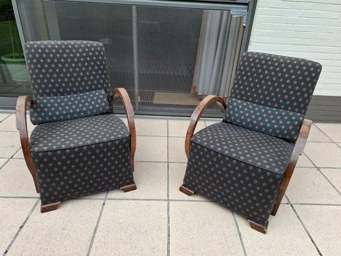 Art deco zetels, Huis en Inrichting, Fauteuils, Gebruikt, Hout, Stof, 50 tot 75 cm, 75 tot 100 cm, Ophalen